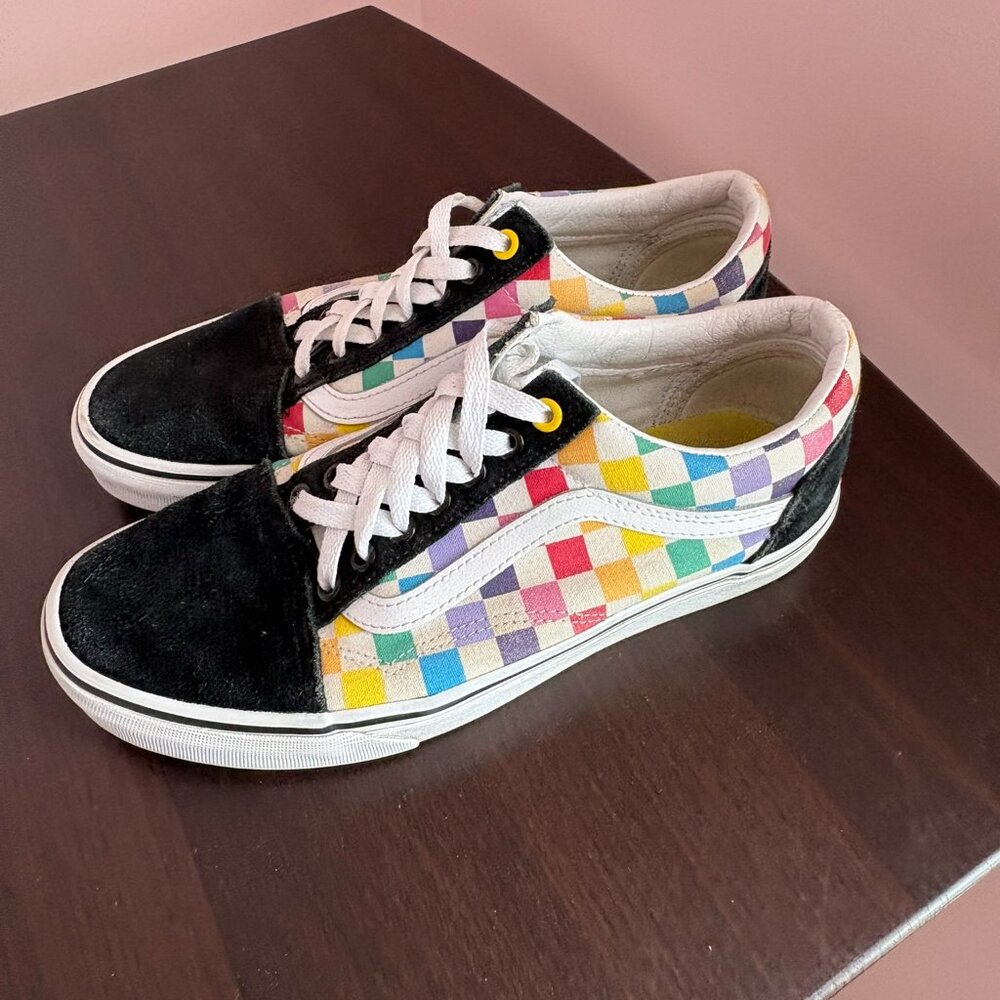 Vans Old Skool 'Rainbow Checkerboard' shoe womens sz 9
